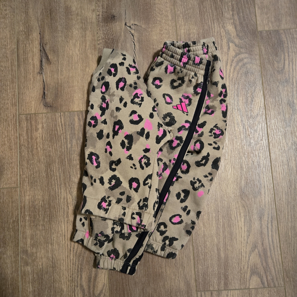 adidas Kids Leopard Print Joggers with Pink Accents